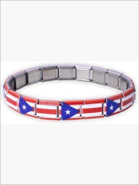 Stainless Steel Italian Charm Bracelet Expandable Flag Links